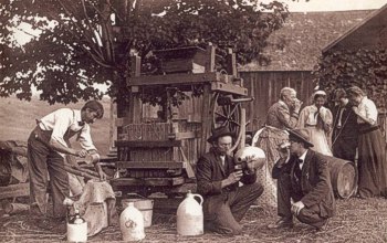What fun when people come together to press cider! Photograph circa 1900, Dummerstown, Vermont